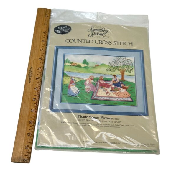 Something Special Vintage Needlepoint Kit Picnic Scene Counted Cross 1987 Sealed - Picture 3 of 4
